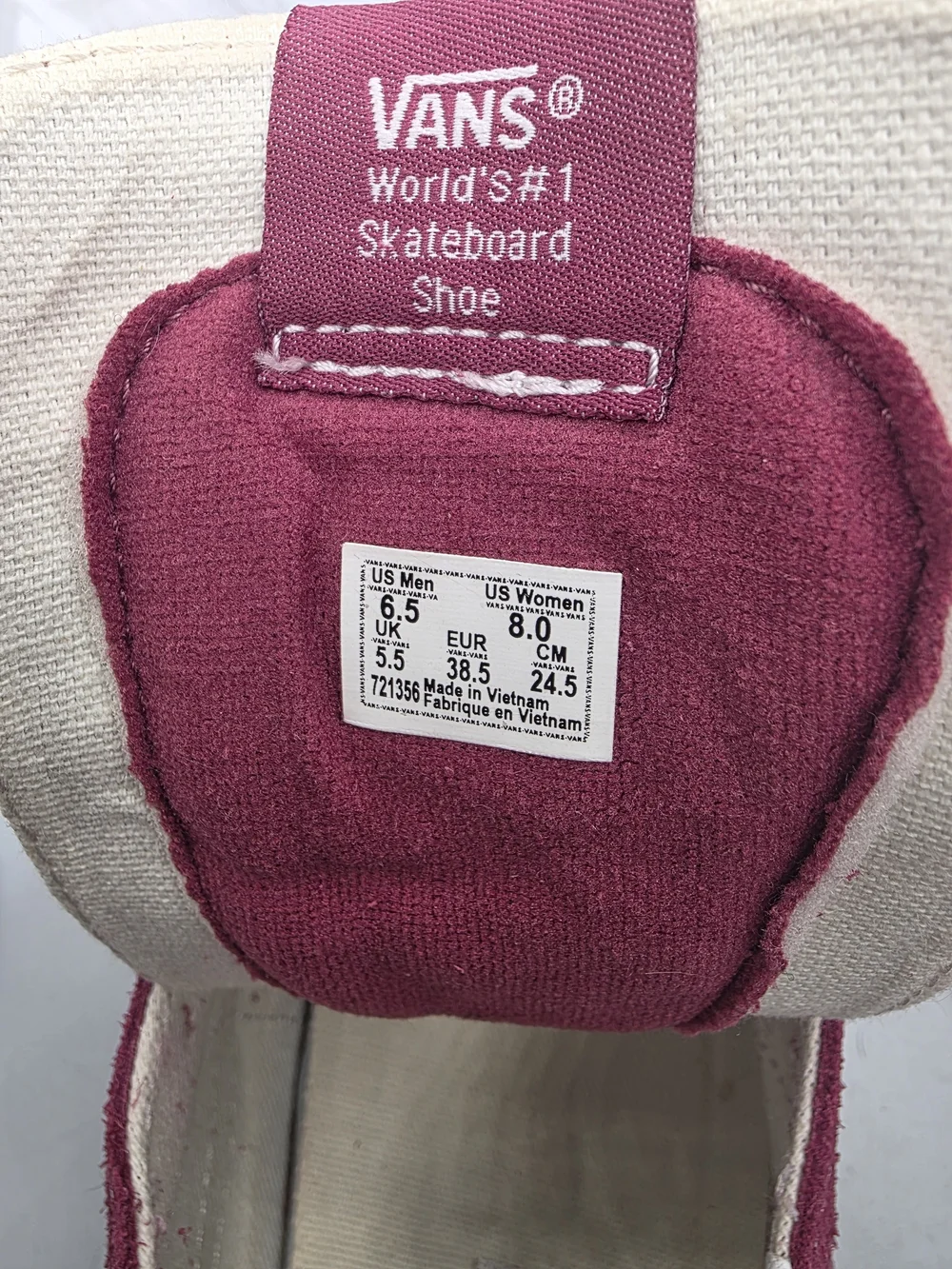 Vans Women Sk8-Hi Suede/Canvas High Top Sneaker Wine/White Color. Sz 8.